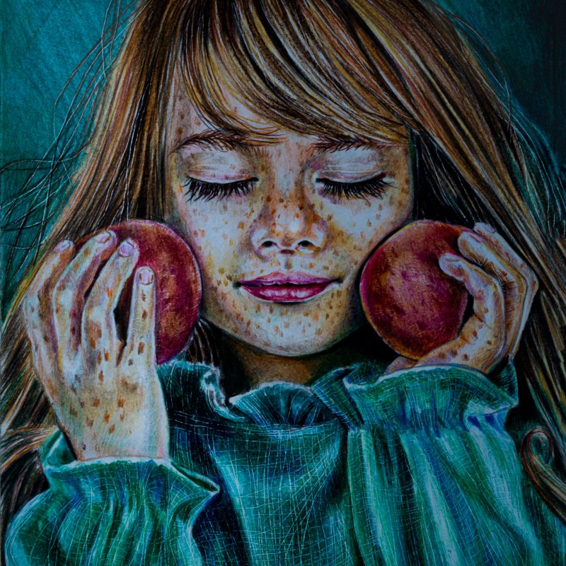 девочка с персиками мини